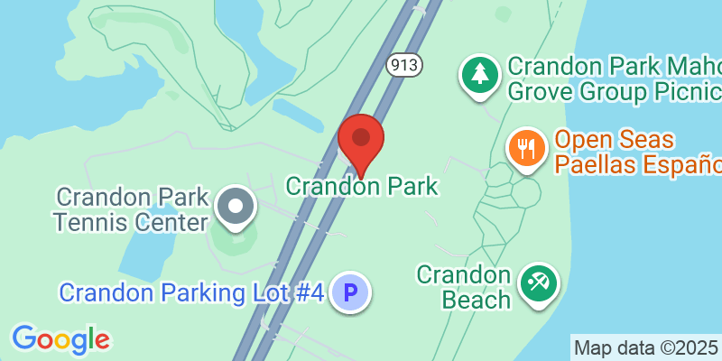 Map showing location of Crandon Park Beach Day