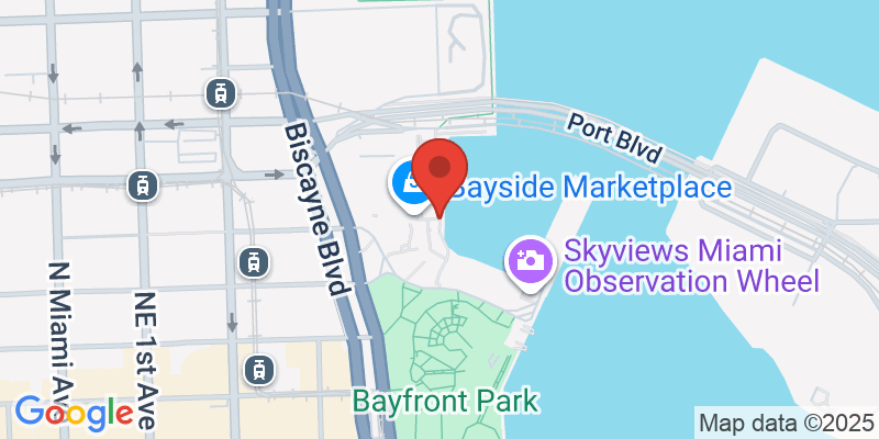 Map showing location of Bayside Marketplace Night Cruise
