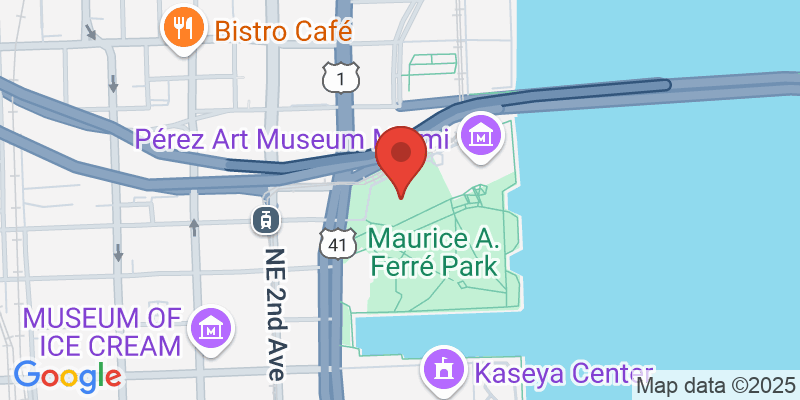 Map showing location of Phillip and Patricia Frost Museum of Science