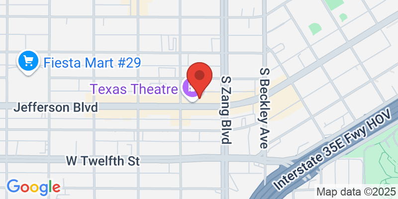Map showing location of Texas Theatre Movie Night