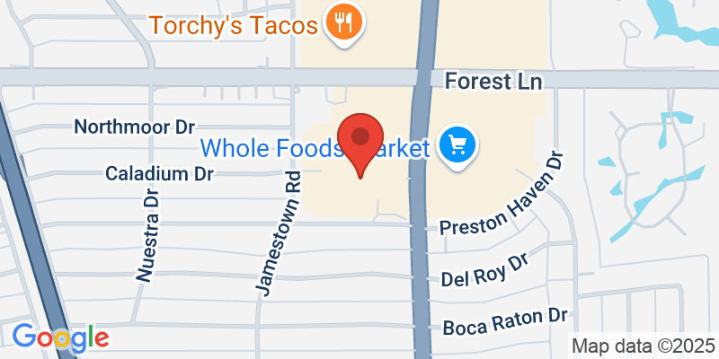 Map showing location of Escape Room Dallas