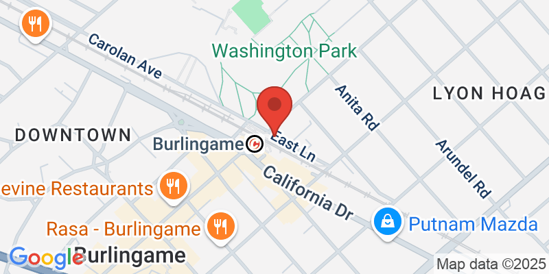 Map showing location of Burlingame Caltrain Station Visit